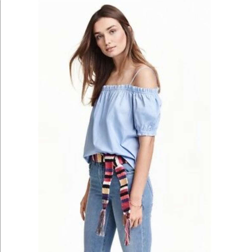 H&M Conscious light blue off the shoulder Top